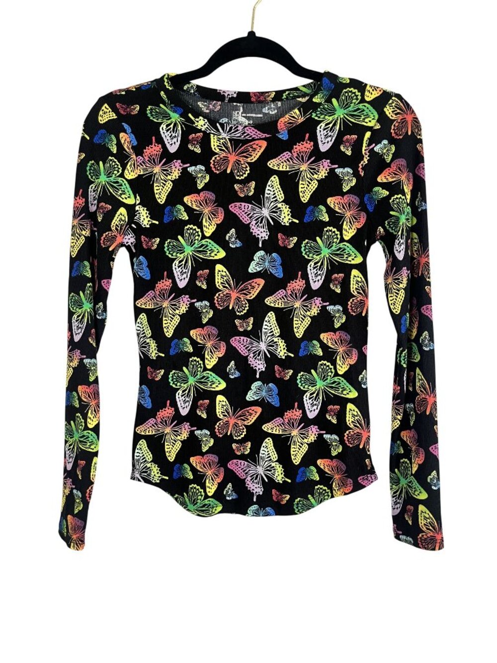 Colorful Butterfly Neon Top S Fairy Grunge Skater Indie Rainbow Retro Mod